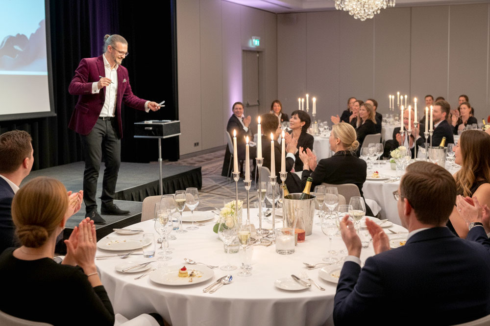 Zauberer in Celle bei einer Feier – gemeinsamer Showmoment